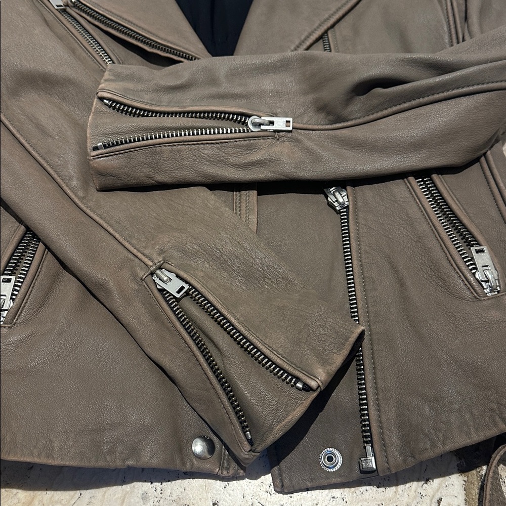 IRO Leather Moto Jacket in Gray/Putty Color - Picture 10 of 12